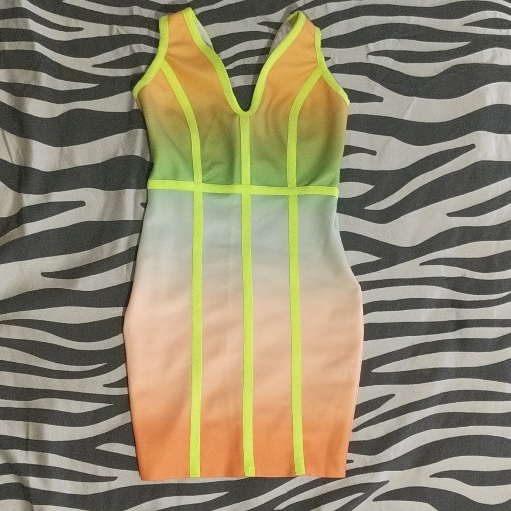 Ombre bodycon lime green dress